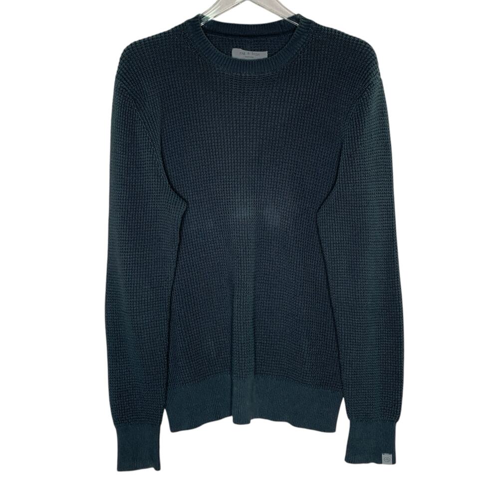 Rag and Bone M Unisex Blue Waffle Thermal Knit Crew Neck Sweater *flaw